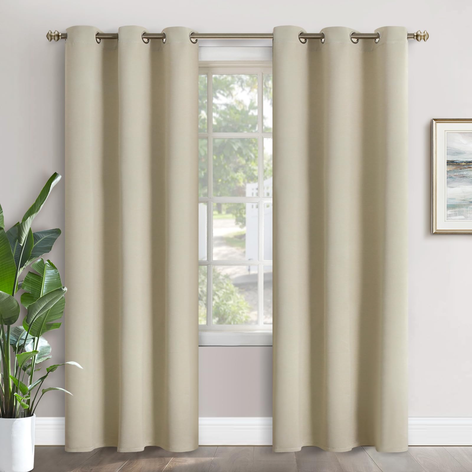 YoungsTex Beige Blackout Curtains 84 Inches Long for Bedroom - Thermal Insulated with Grommet Room Darkening Window Drapes for Living Room, 2 Panels, 42 x 84 Inch