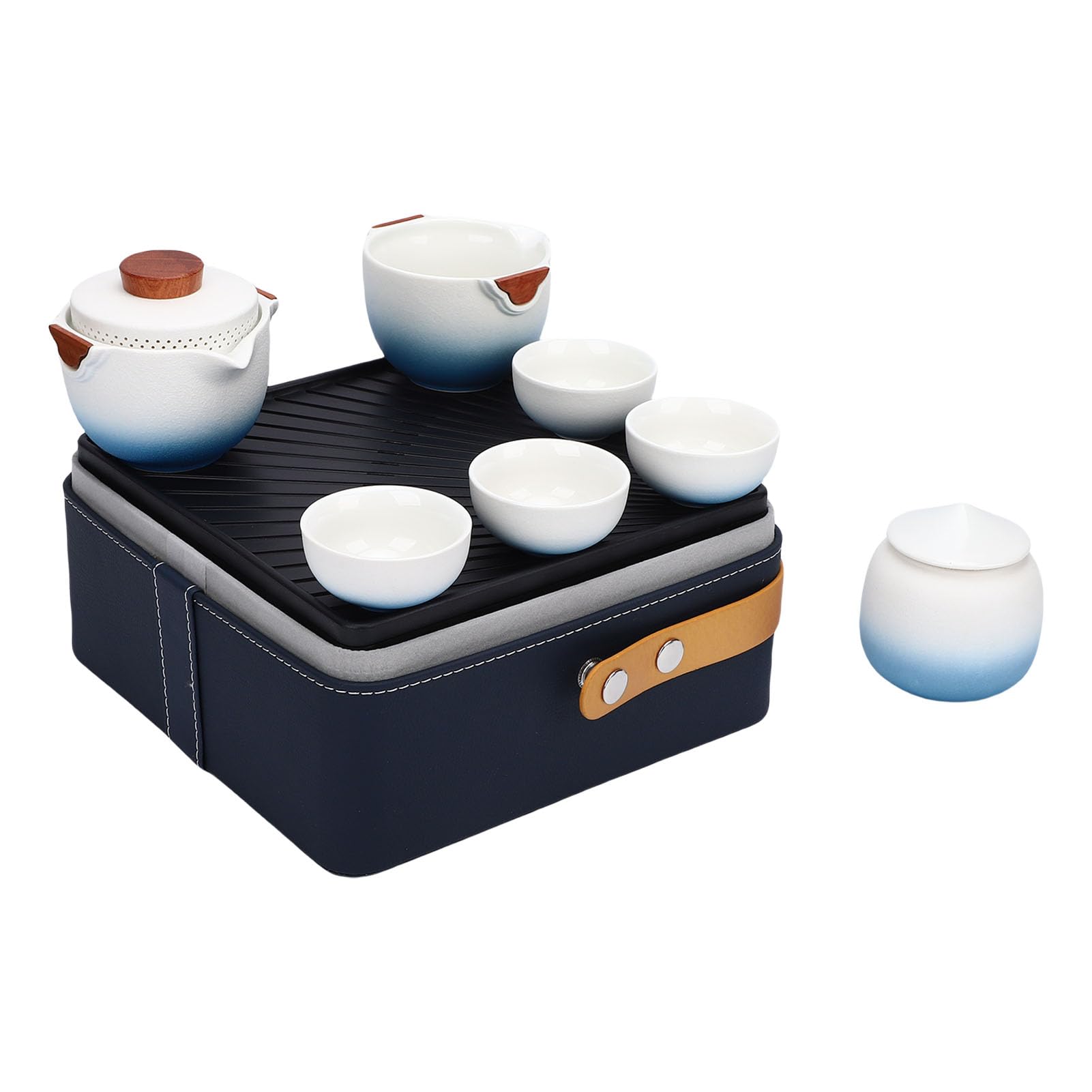 CHICIRIS Ceramiczny Samochodowy Zestaw do Herbaty, Skórzana Torba, Kompaktowy Czajniczek z 4 Filiżankami, Idealny do Użytku na Zewnątrz, Idealny dla Miłośników Herbaty