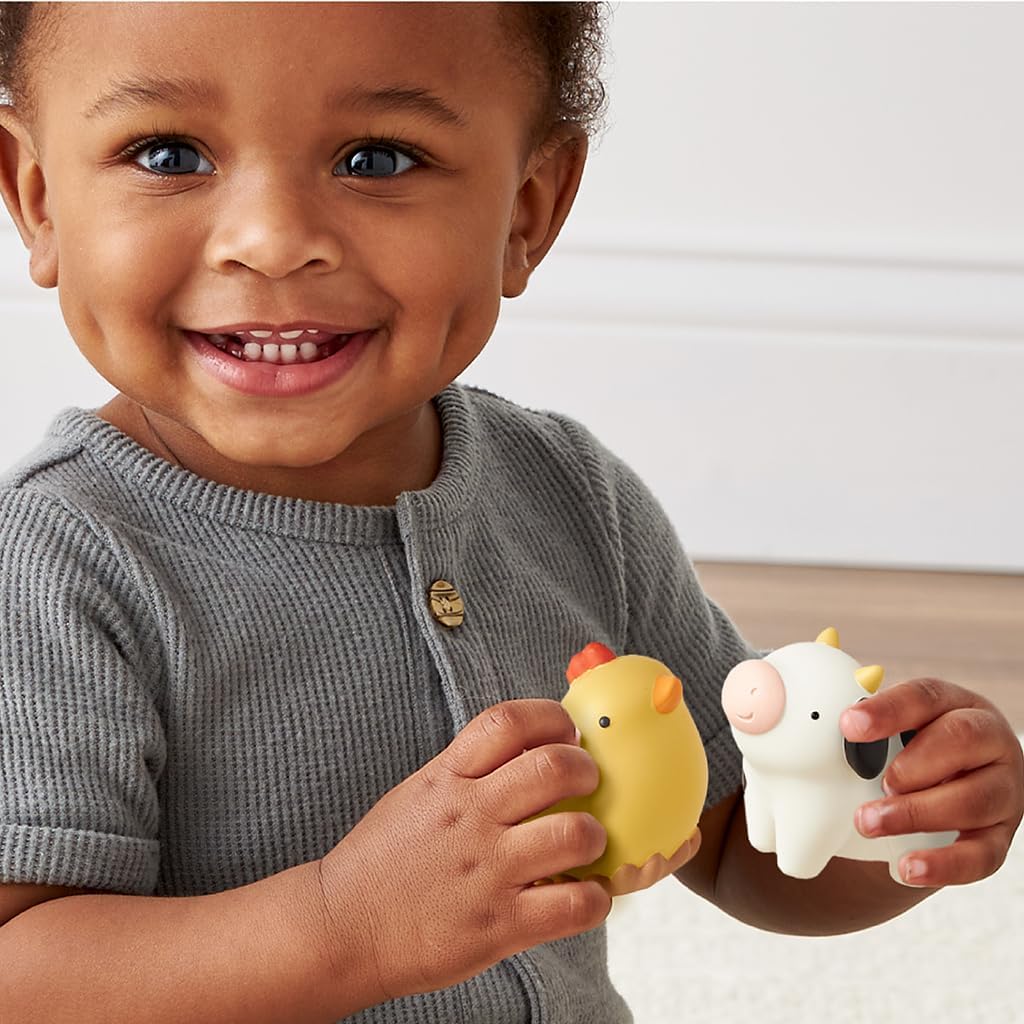 Itzy Ritzy Put & Take Activity Toy – Spill & Fill Sensory Toy with 4 Squeezable Barnyard-Themed Pieces for Infants & Toddlers – Great for Sorting, Imaginative Play & Sensory Engagement (Farm)