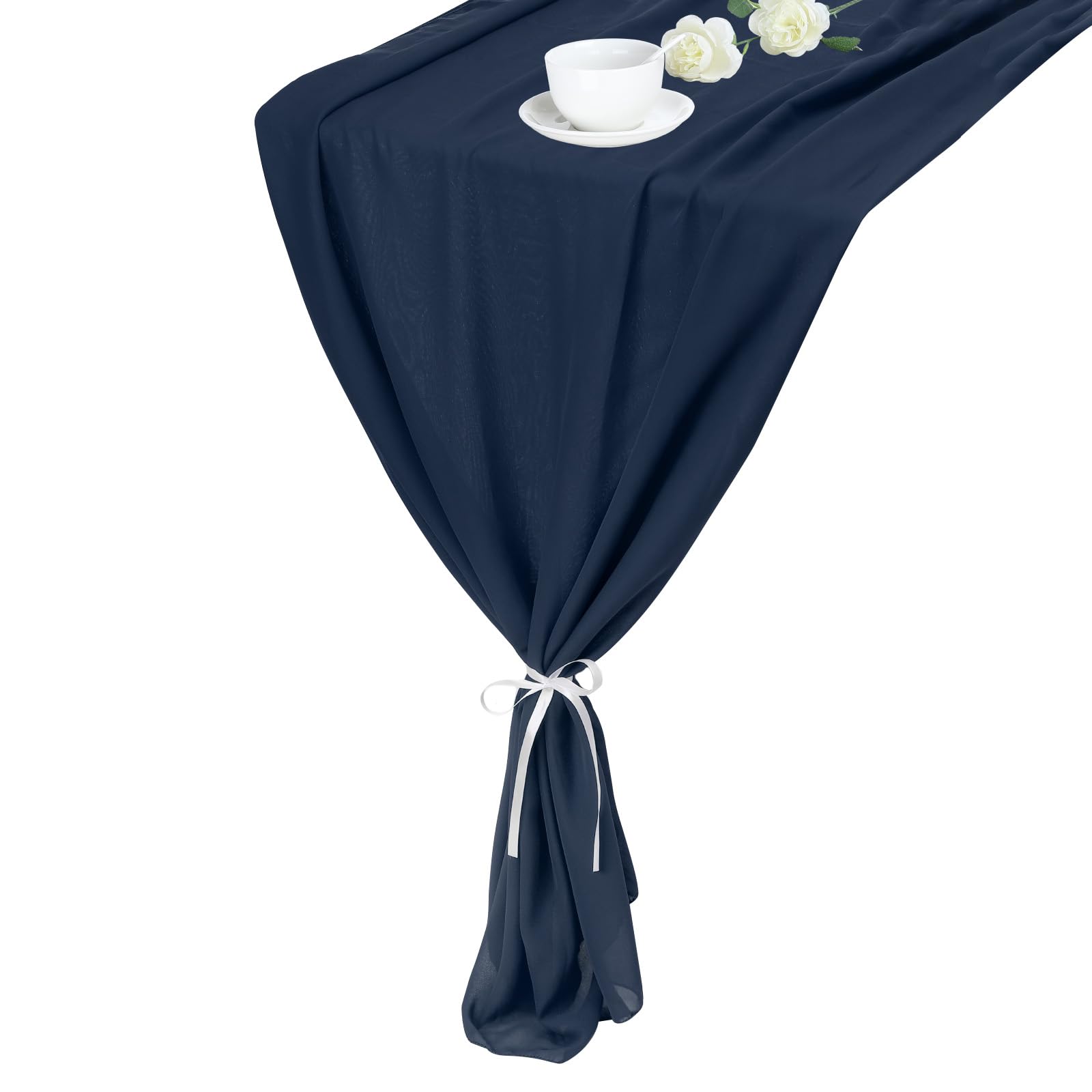 sourcing map 10FT Navy Blue Chiffon Table Runner 27.5" x 118" Light and Elegant Romantic Sheer Table Decoration for Wedding Party Decoration