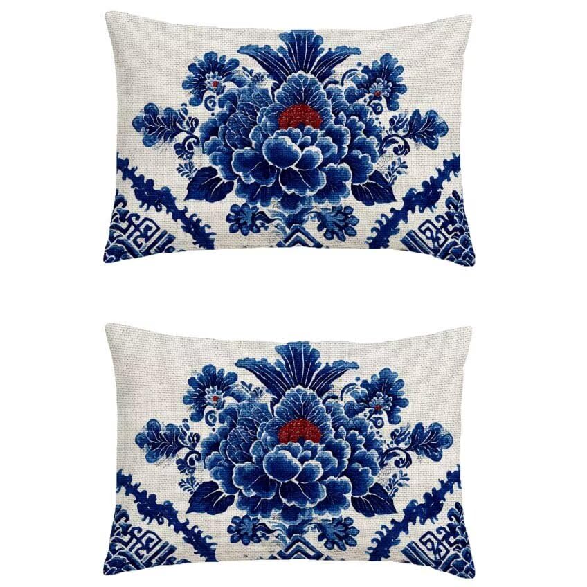Housse de coussin 60x80cm imperméable en lin bleu marine lot de 2