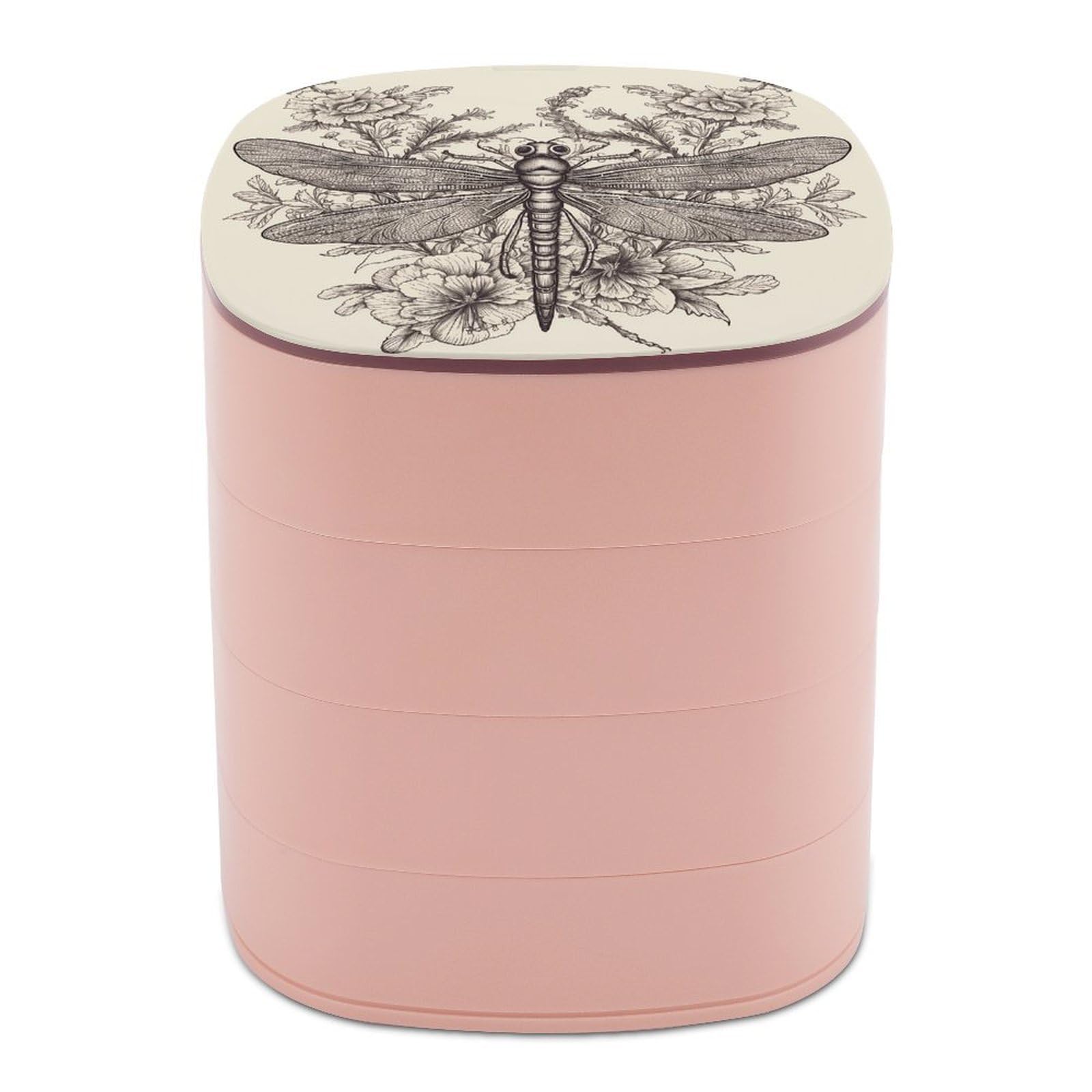 VstaDank Hand Drawn Floral Dragonfly Jewelry Case Women Portable Travel Jewelry Box Rotating Jewelry Organizer with Mirror Multi-Layer Necklace Ring Earring Storage Box for Bracelets Rings