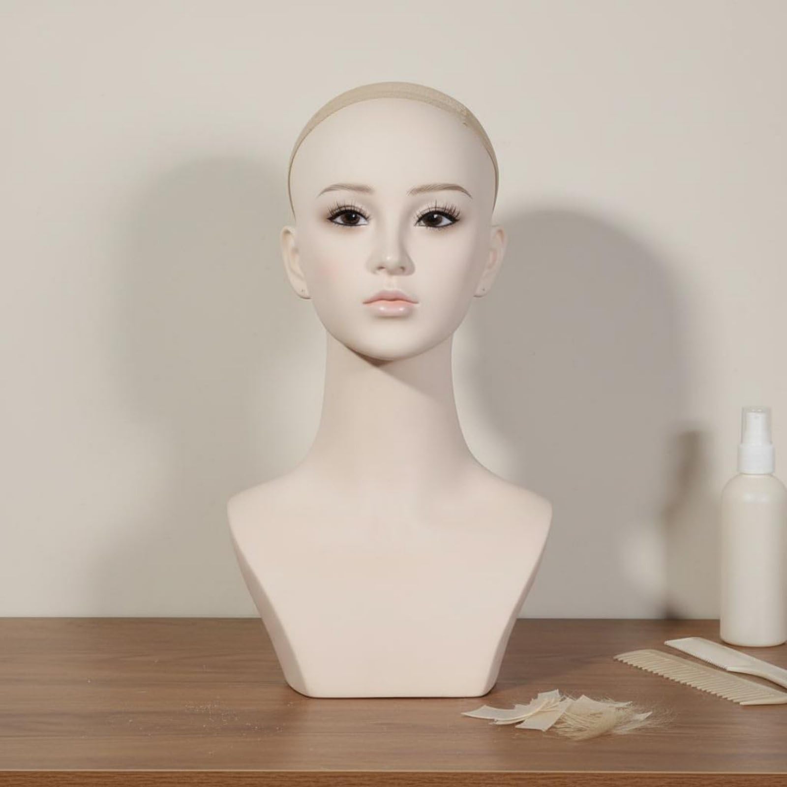 Testa Manichino Display Busto Testa Espositore Parrucche Collane Accessori Moda PVC Struttura Stabile per Allestimenti Professionali Adatta a Negozi Saloni Fotografia , Trucco Rosso