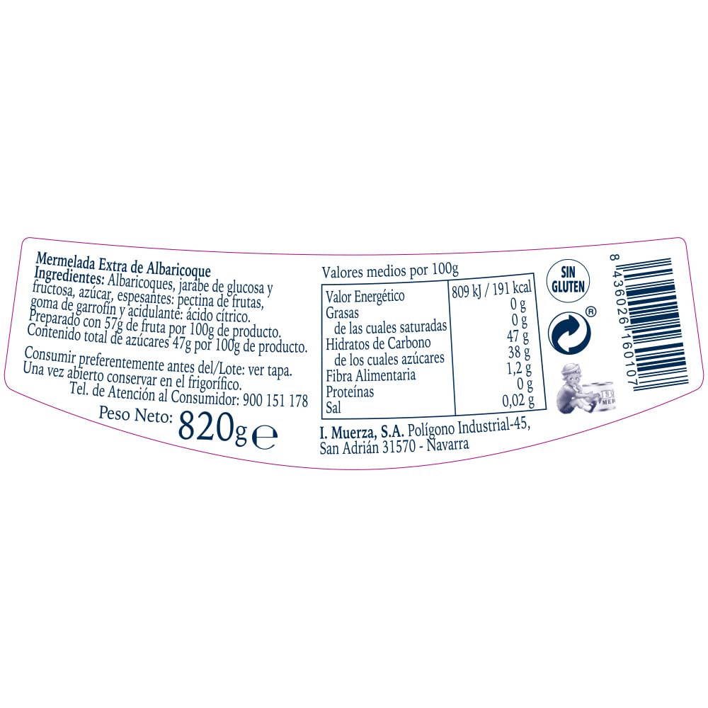 Mermelada BEBÉ Albaricoque Extra HELIOS | Sin gluten | Pack 3 Uds. x 820 gr.