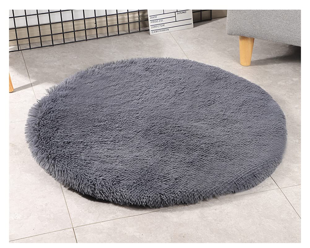 DAIHAN Soft & Warm Dog mats, Kennel mats, Winter Warm Fluffy Pet Blankets litter mats Cat mats Round Plush Mattress Cushion Pad Sleeping Bed Mat for Crate DarkGrey 40cm