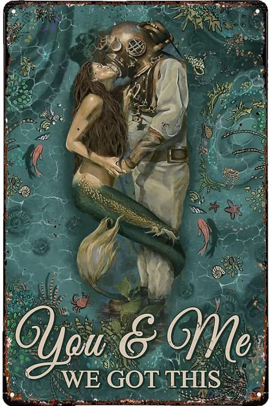 RIFOSA 6"x8" Mermaid And Diver You And Me We Got This Mermaid Scuba Diving Metal Tin Sign Home Bar Coffee Kitchen Wall Decor