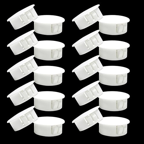 BOPOREAE Tapones de agujero de plástico blanco de 1 "(25 mm) con cierre a presión, tapones de panel de agujero redondo para gabinetes de cocina,