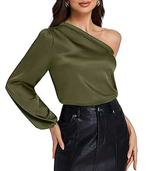 Rooscier Women's Satin One Shoulder Lantern Long Sleeve