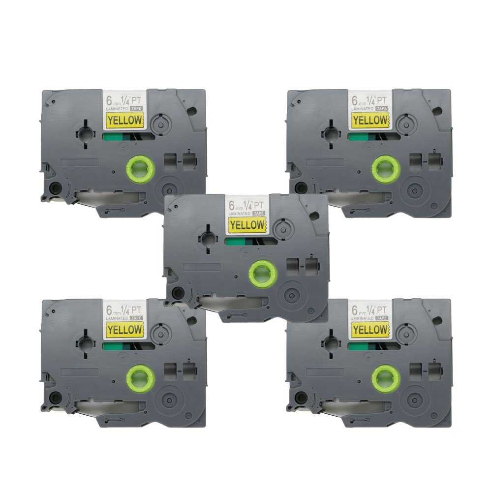 BROVACS 5 Pack Black on Yellow Label Tape Compatible for Brother P-Touch TZ 611 TZe 611 6mm 1/4" OPA1161x5