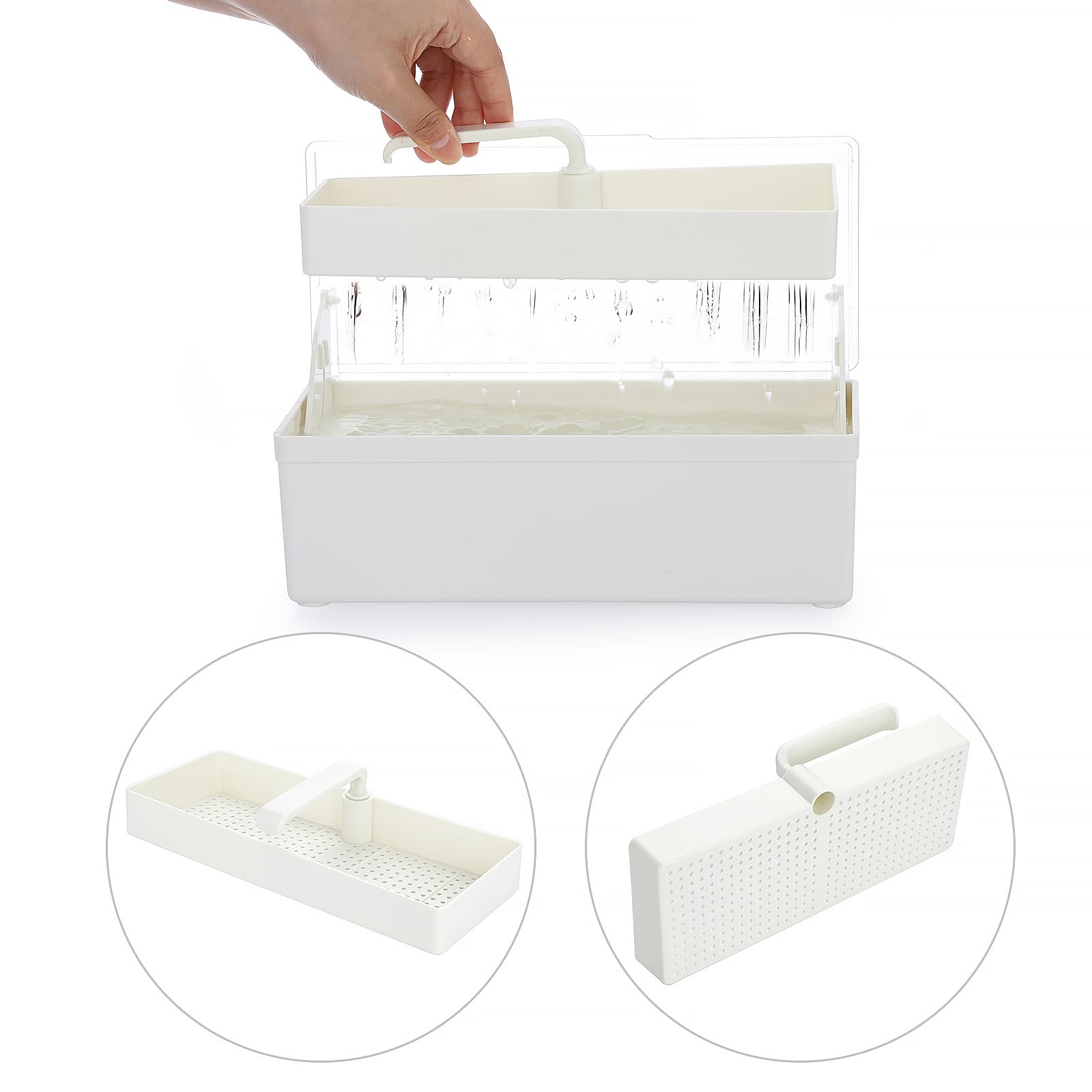 JUXYES Bandeja de esterilización de plástico para accesorios de arte de uñas, bandeja esterilizadora portátil con colador, caja de almacenamiento para pinzas, herramientas de manicura, herramienta de
