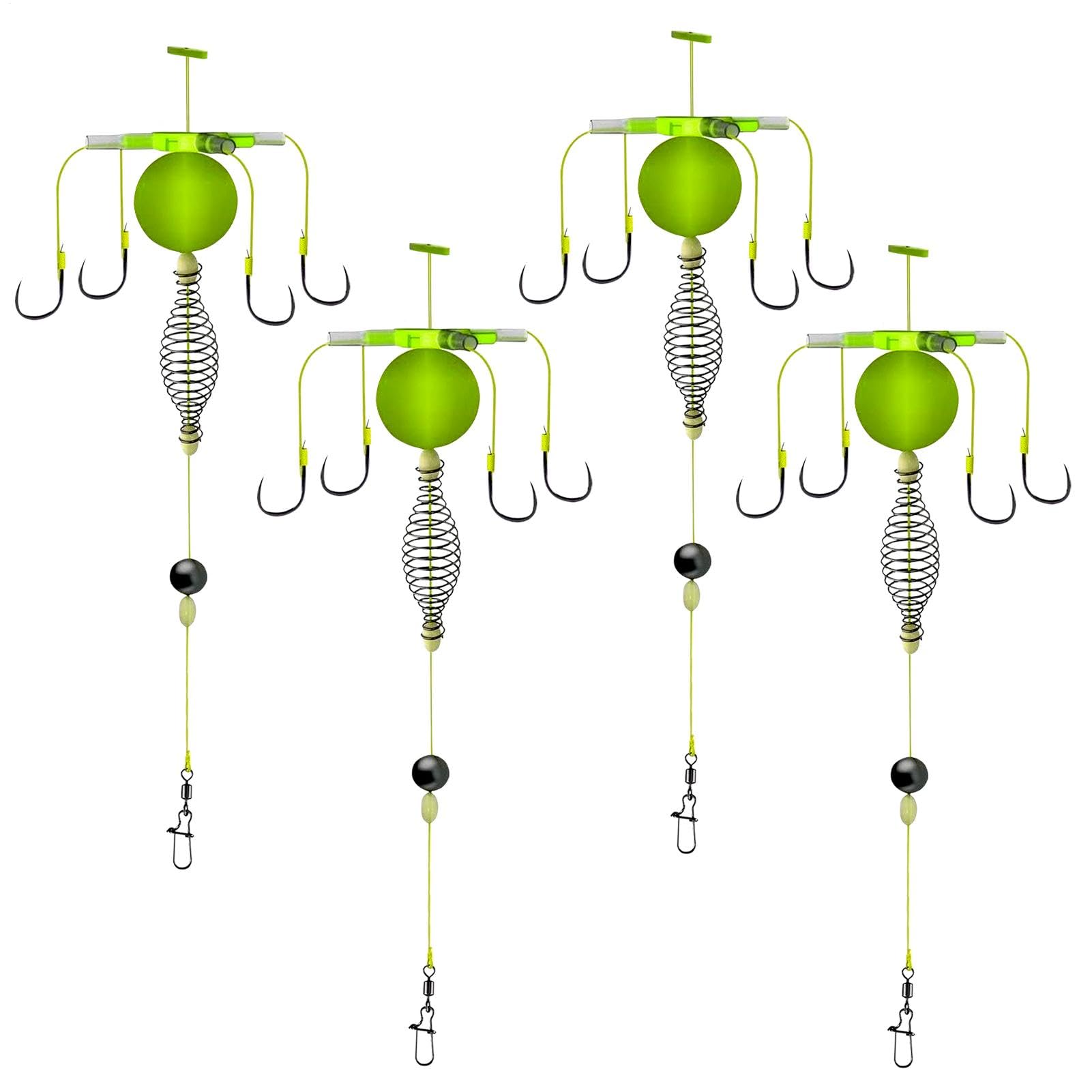 Montajes para Pesca De Carpa - Jaula De Cebo De Muelle 4X, Montajes Con Anzuelos Robustos | Montajes Antienredos para Carpa, Soporte De Cebo Para Siluros (Truchas, Bares, Pulpo), Pesca