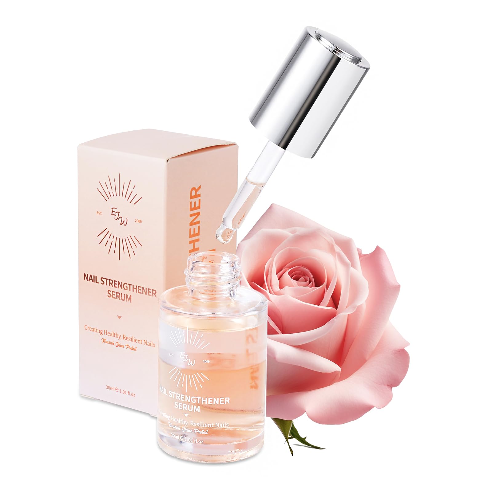 EJW Nail Strengthener - Growth & Conditioning Treatment for Thin, Weak, and Damaged Nails | 1.01 fl oz, Vegan & Cruelty-Free, Base Coat Compatible