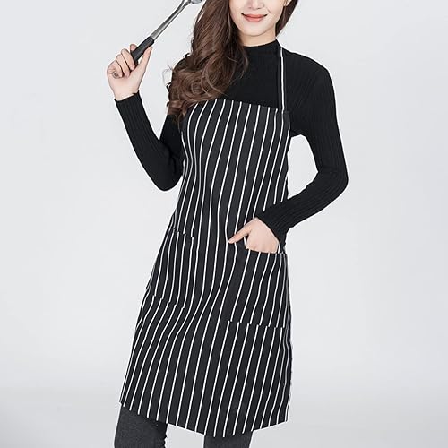 Miniatura 3 de Delantal de chef unisex a rayas blancas y negras para cocina, a prueba de aceite, para limpieza, manualidades, jardinería