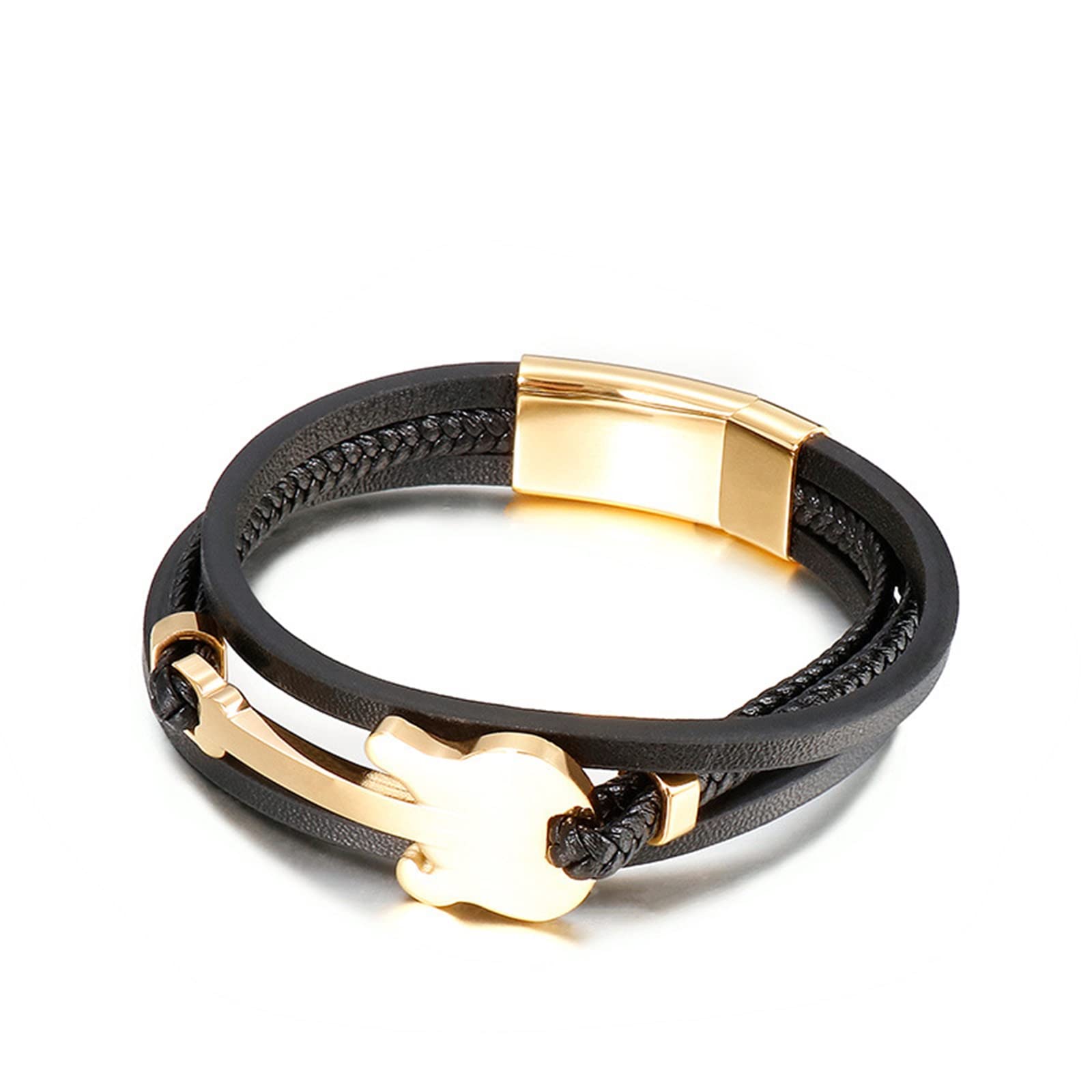 WhoiyPulseras Cuerda Cuero, Brazalete de Hombres Guitarra Trenzada Multicapa Cable Regalo para Novio Esposo