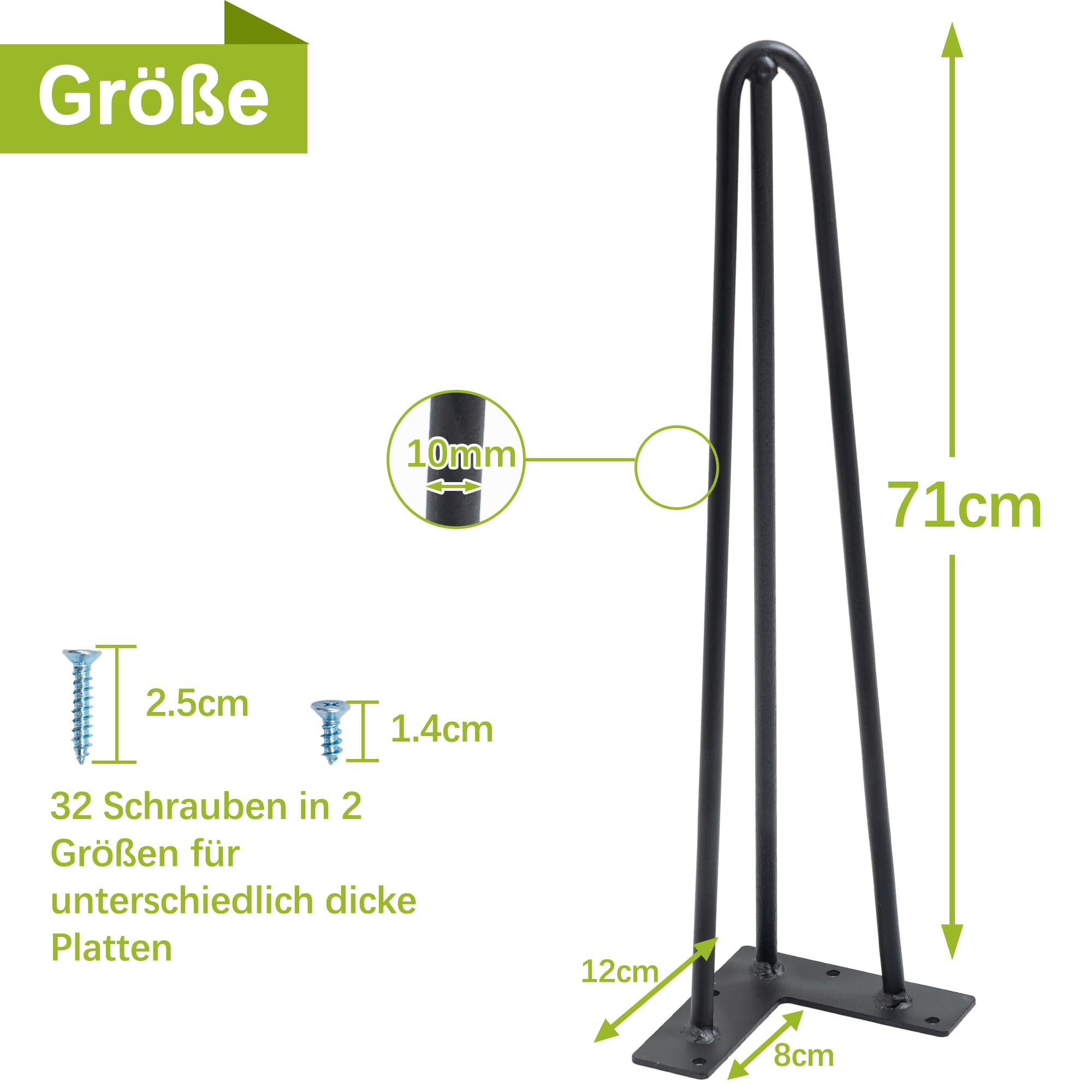Thanaddo 4X Hairpin Legs Haarnadel Tischbeine, DIY Doppelstab Möbelfüße für Schreibtisch Esstischbeine,Mit Bodenschoner und 32pcs Schrauben (71cm 3 Streben)