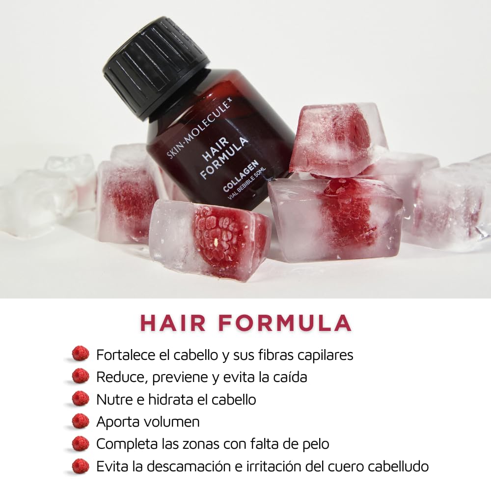 SKIN MOLECULE X Hair Formula 54 Días Colágeno Marino Peptan® Bebible, Vitaminas y Minerales para Fortalecer el Cabello, Ayuda a Prevenir la Caída de Pelo, Aporta Densidad y Brillo, Sin Gluten, 54x50ml