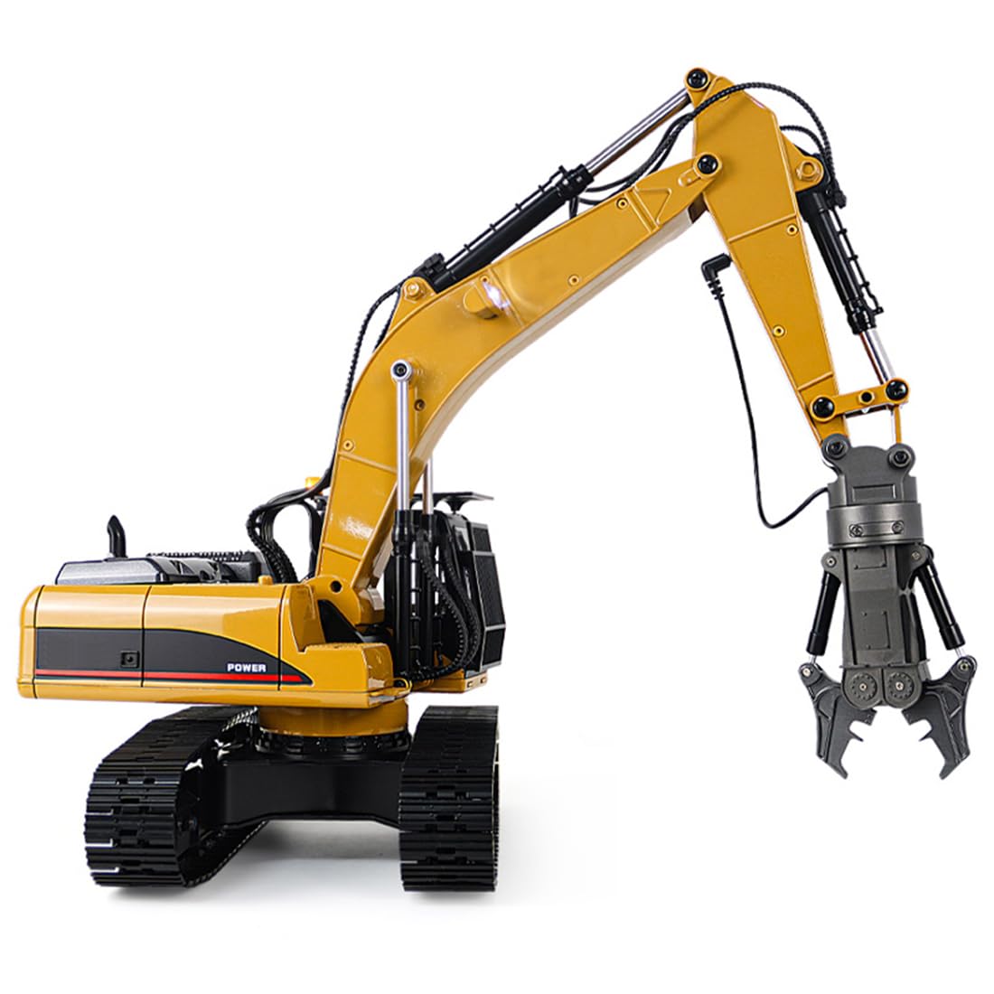 Excavadora RC 5 en 1 de metal completo 1/14, modelo de vehículo de construcción 23CH 2.4G con humo y luces, para adultos