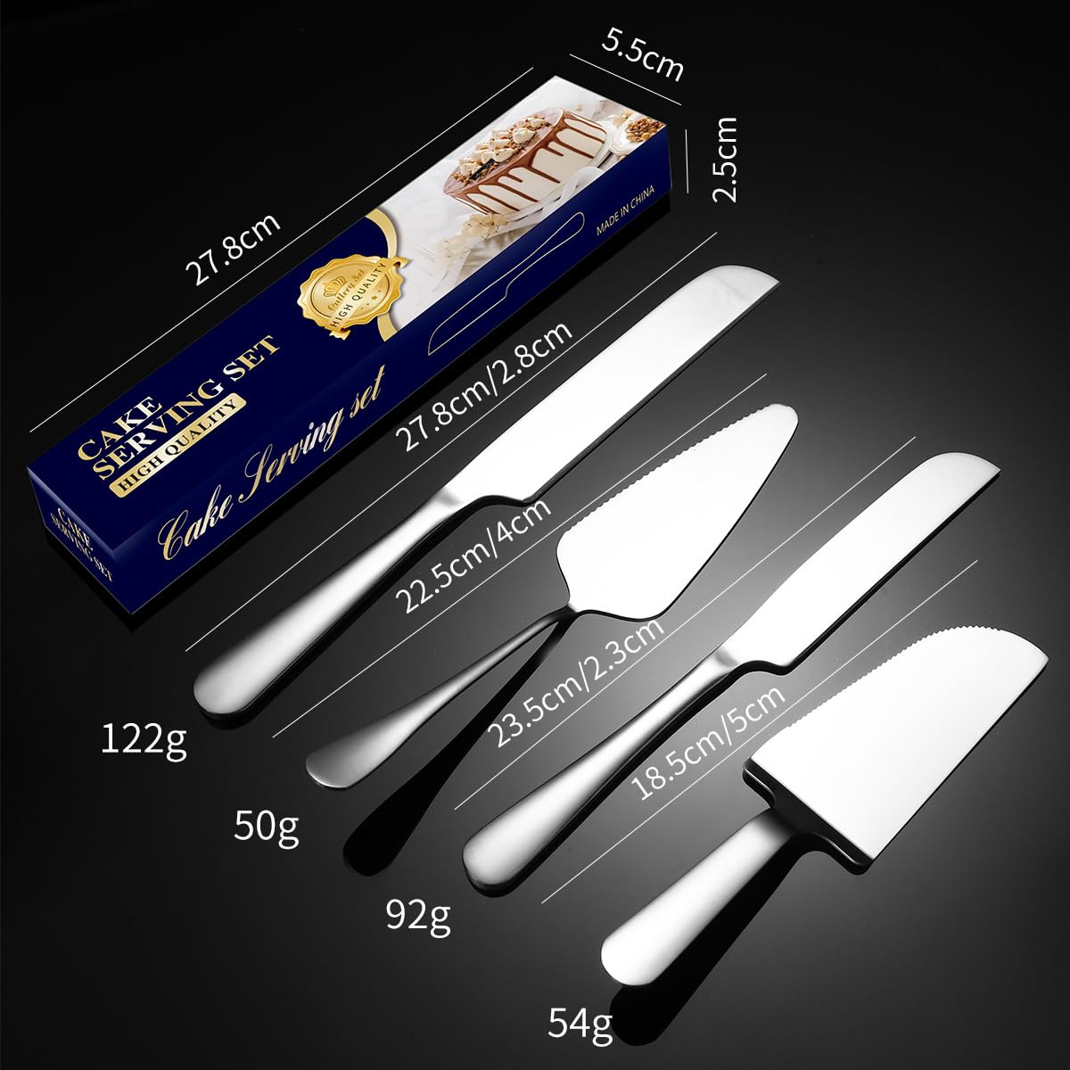 Juego de Cubiertos de Acero Inoxidable de 2/8/12/16/20/24 Piezas, Cuchillo y espátula para Pastel, Cuchillo para Pan, Pizza, Tarta de Queso, espátula y Utensilios para Hornear (Oro