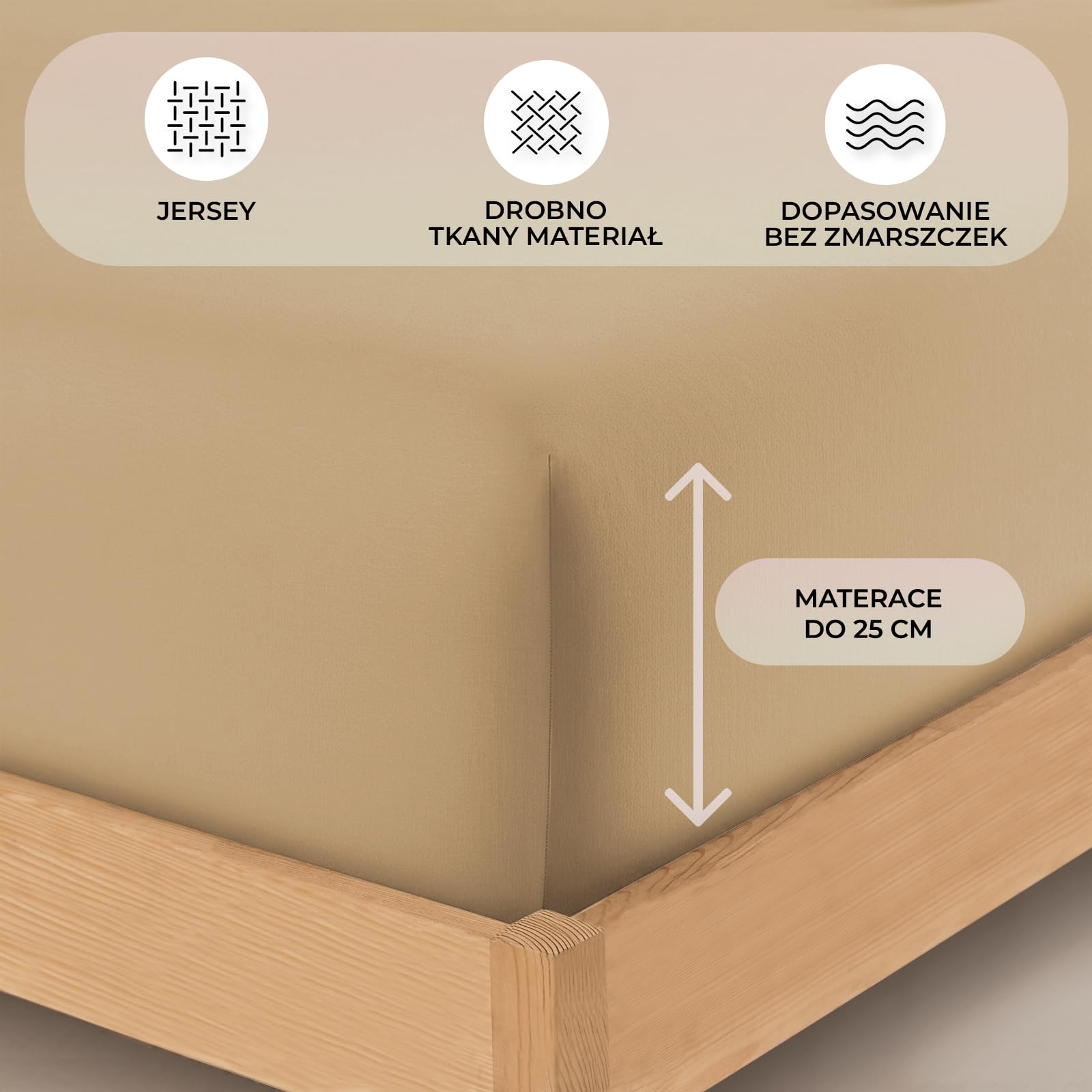 Buymax® Prześcieradło z gumką 90x200 cm – 100% bawełna jersey, na materac do 30 cm wysokości, kolor piaskowy