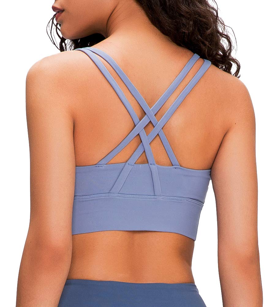 Women's Strappy Sports Bra Medium Support Workout Training Top