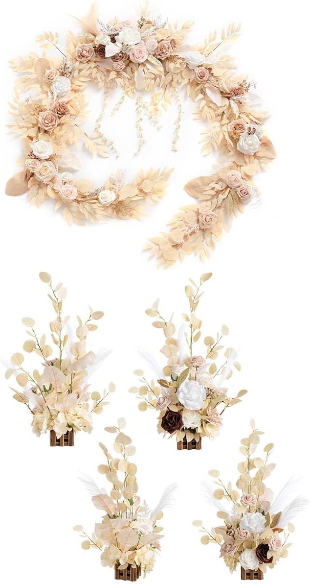 (Incomplete)Ling's Moment 9FT Eucalyptus & Willow Leaf Garland-Free Standing Artificial Flowers Arrangement Wedding Aisle Chair Decorations 4 Pcs for Ceremony Reception Church Rose Floral Party Outdoor Decor