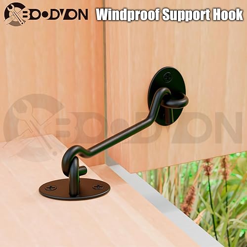 Miniatura 6 de Gancho y pestillo de ojo de 4 pulgadas, pestillo de privacidad para puerta correderapuerta de granero, cerradura de puerta corredera negra con