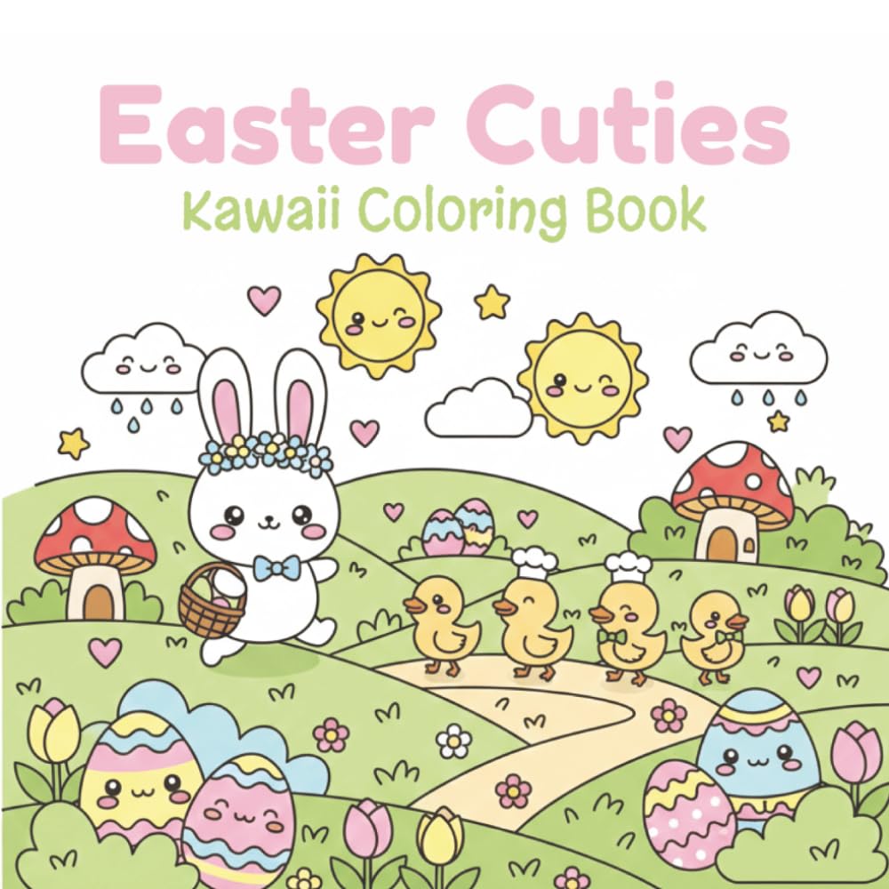 Kawaii Easter Coloring Book: Bold and Easy Cute Easter Designs with Bunnies, Easter and Spring Fun: Cute Kawaii Easter Coloring Book for Kids and ... Bunnies, Chicks, Eggs, Candy, Flower