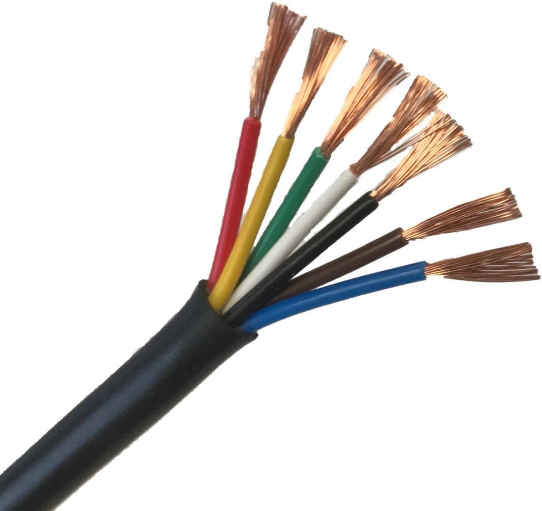 Automotive Thin Wall Multicore Cable 12V / 24V – Flat or Round – Twin & Multi Core Copper Wire (Round 7 Core 0.5mm² 11Amps, 20 Metres)