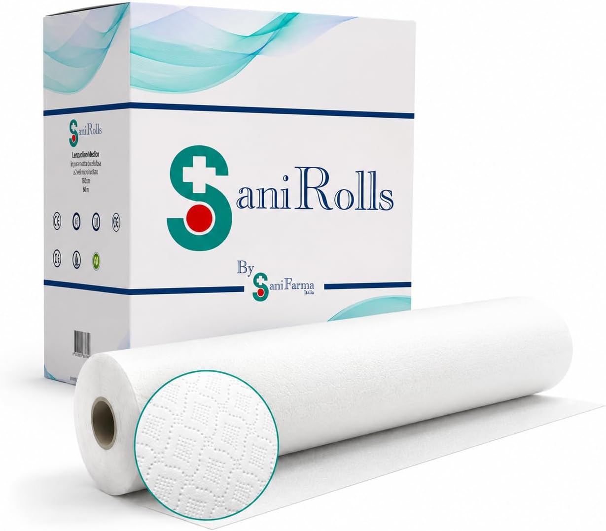 SANIFARMA Lenzuolino Medico Monouso 2 Veli, 6 Rotoli da 1 kg, Pura Cellulosa, Carta Lettin