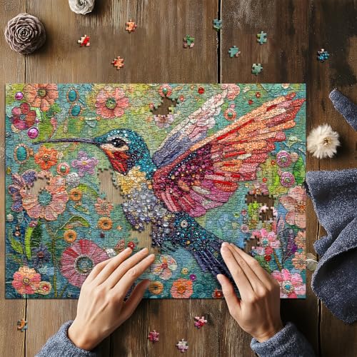 Hummingbird Puzzles for Adults 1000 Pieces, Nature Birds Flower Jewel Art Puzzle, Difficult Crystal Diamond Beautiful Garden Animals Jigsaw Puzzles, Colorful Floral Hard Challenging Puzzles for Adults - Thumbnail 5