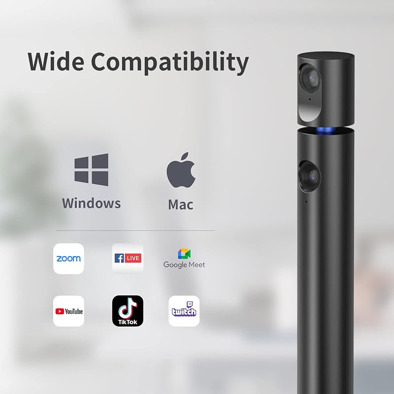 CZUR Halo Full HD 1080P Webkamera - 180° Forgatható Dupla Kamerás Streamcam Mikrofonnal, 90° Látószög, USB-C Csatlakozás, Zoom/Skype/Teams K
