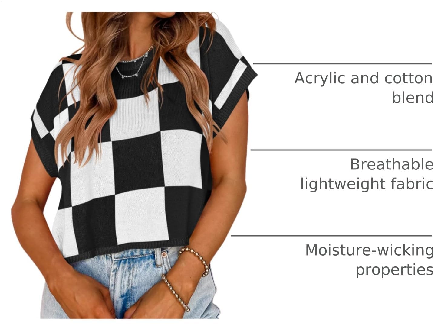 Saodimallsu Womens Cap Sleeve Crop Tops Summer Color Block Knit Sweater image 4