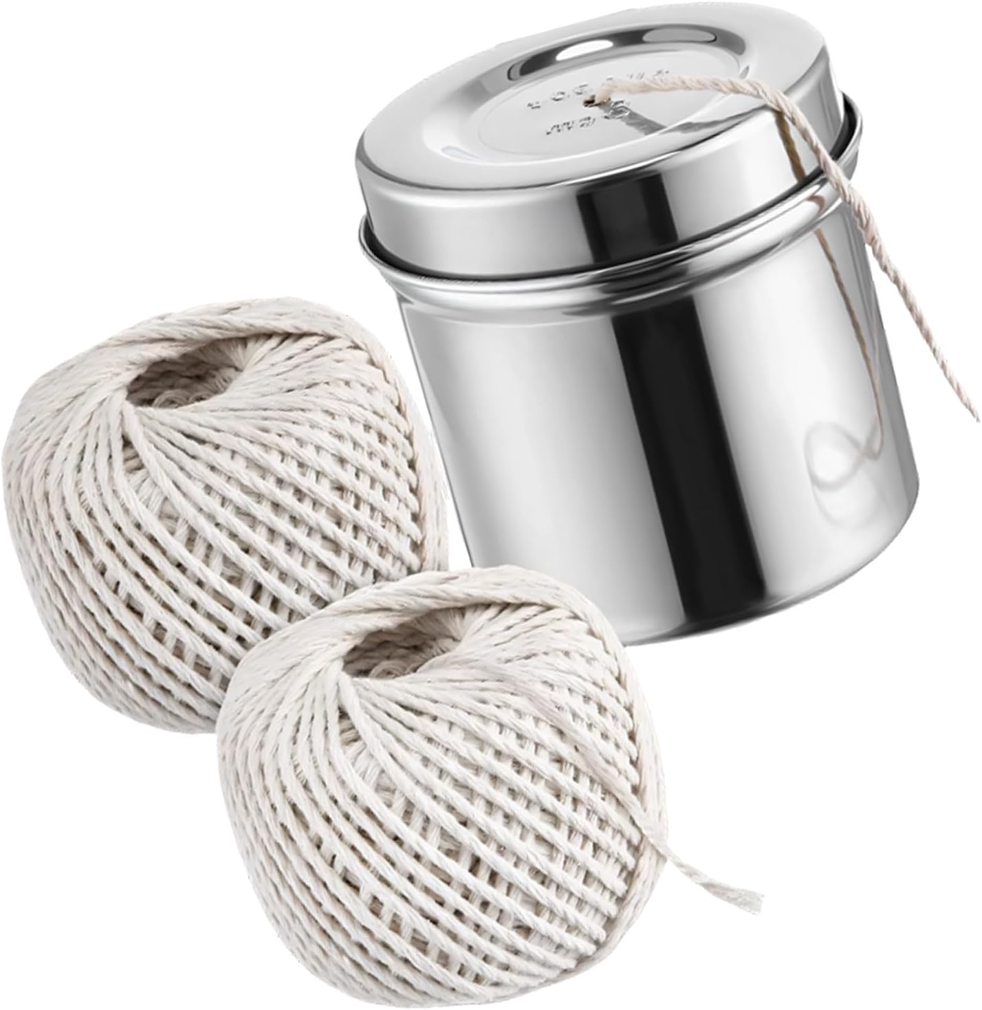 2 Roll Kitchen Twine with Steel Dispenser Cotton Butcher Twines String for Turkey Trussing and Meat Preps Roasting Gift Wrapping Craft String