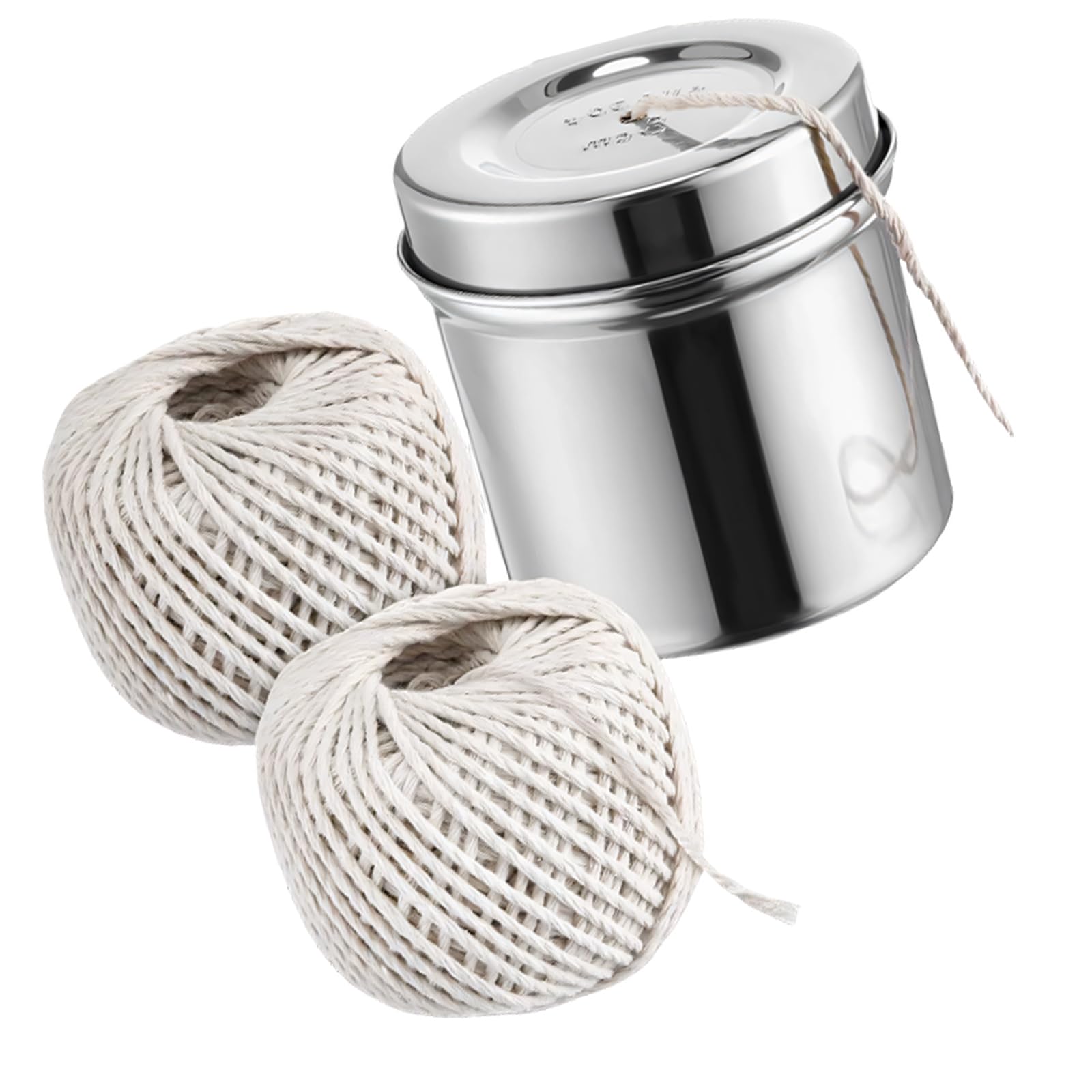2 Rolls Cotton Kitchen Cooking Butcher Twine Rope with 1 Metal Dispenser for Tying Roasts Turkey Sausages Gift Wrapping Turkey Tying Set
