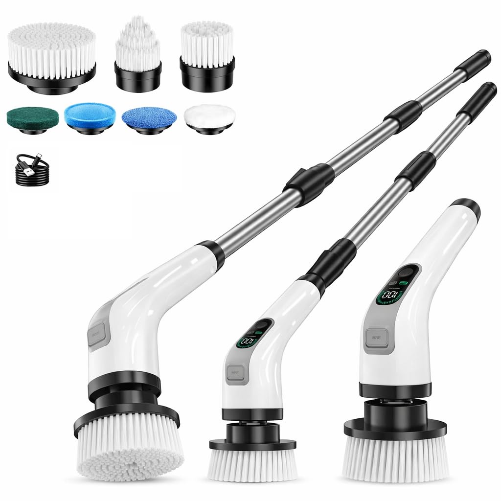 Electric Spin Scrubber for BathroomCleaning-3000mAh Powerful ElectricCleaning Brush with LCD Battery Display, IPX6Waterproof, 7KG Torque-Home CleaningProduct for Kitchen, Floor & Tiles