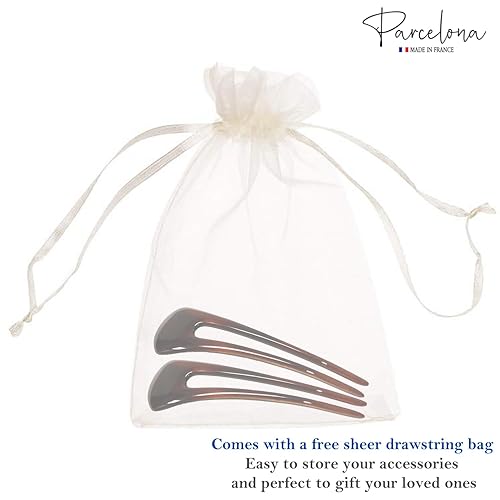 Miniatura 8 de Parcelona French Long Duo Tortuga Shell Marrón Grande 4.75" Celuloide Set de 2 Chignon Pelo Pasillos para Chignon Chignon para Niñas y Mujeres