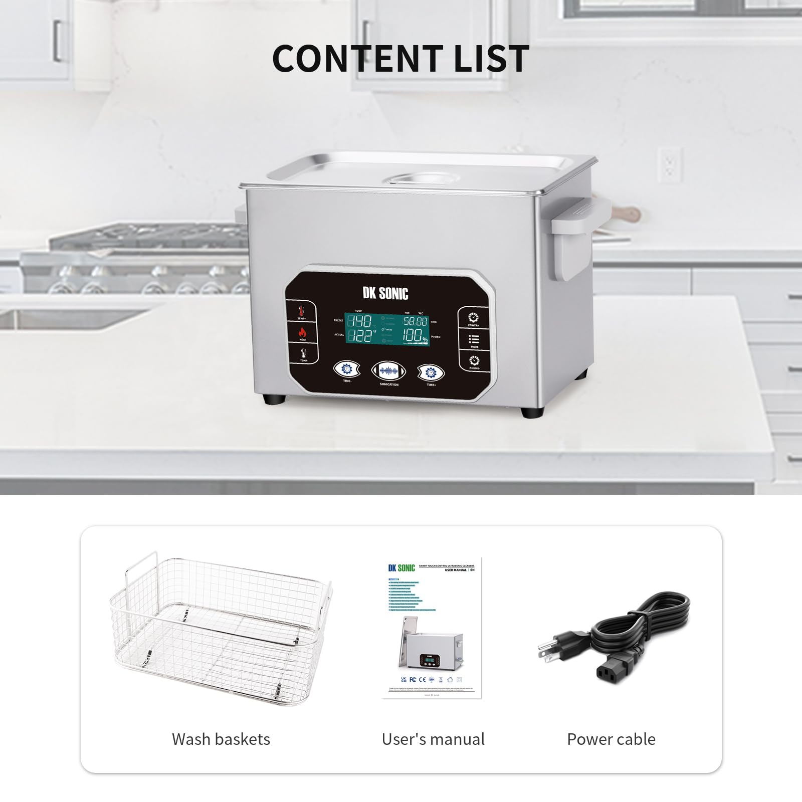 DK SONIC Pulitore a Ultrasuoni Professionale 4L 120W, Vasca Ultrasuoni di Precisione con Controllo Touch intelligente, Cinque Modalità per Occhiali, Catene, Orologi, Monete (Cestello Incluso)