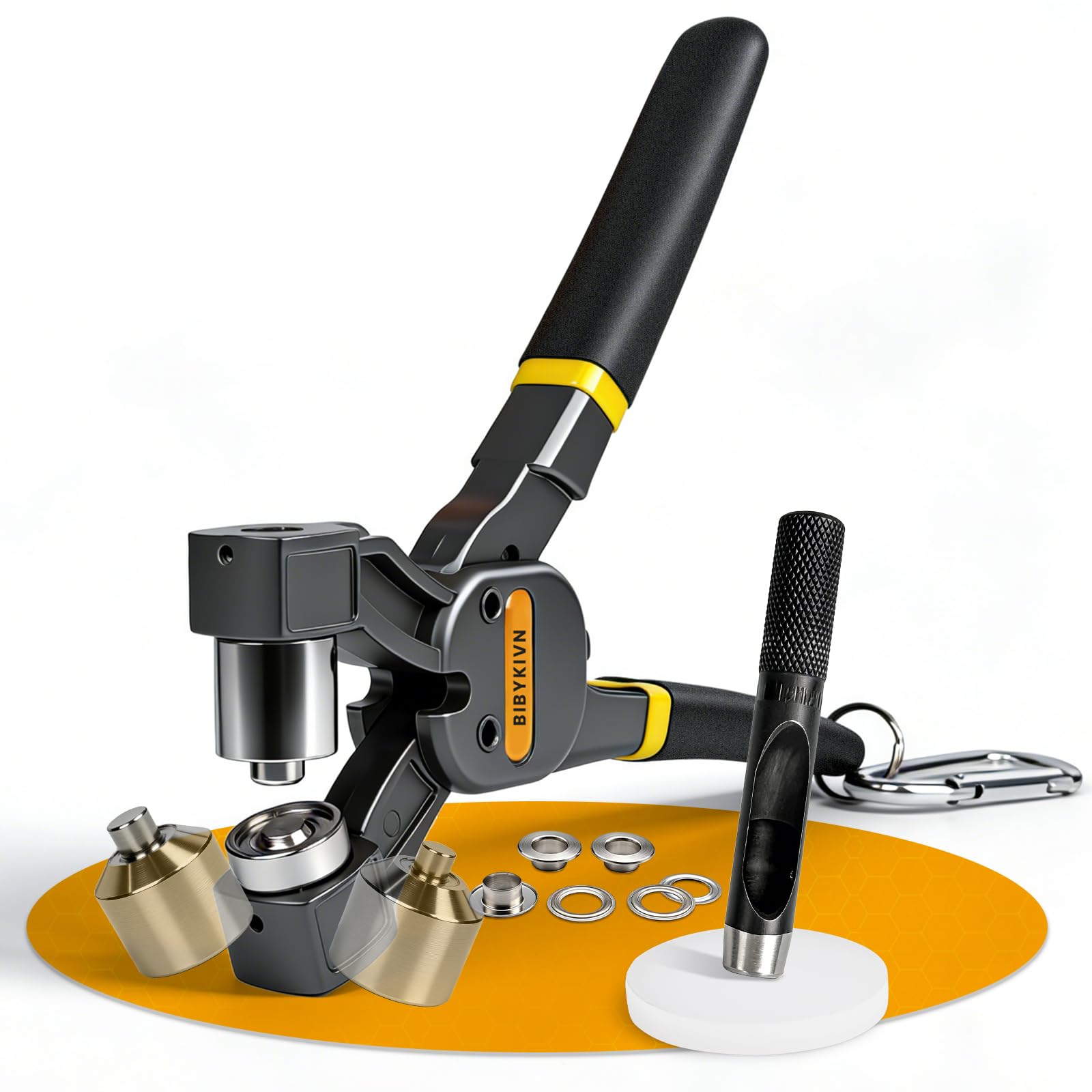 Pince à œillets professionnelle pour bâches et tissus avec 200 œillets - Kit d'œillets avec tête de perforation magnétique et insert interchangeable de 10 mm - Presse à œillets pour cuir