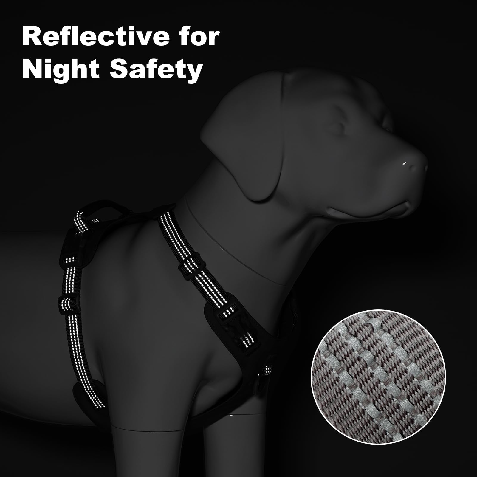 No Pull Dog Harness – Adjustable Reflective Nylon Vest for Small Medium Large Dogs, Escape Proof Training Harness with Leather Control Handle, Lightweight Aluminum Hardware (Purple, M) - image 7