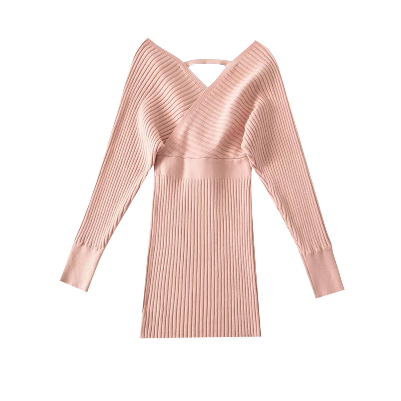 HGps8w Womens Wrap Sweater Dresses Elegant Long Sleeve V Neck Bodycon Knitted Wear to Work Business Cocktail Party