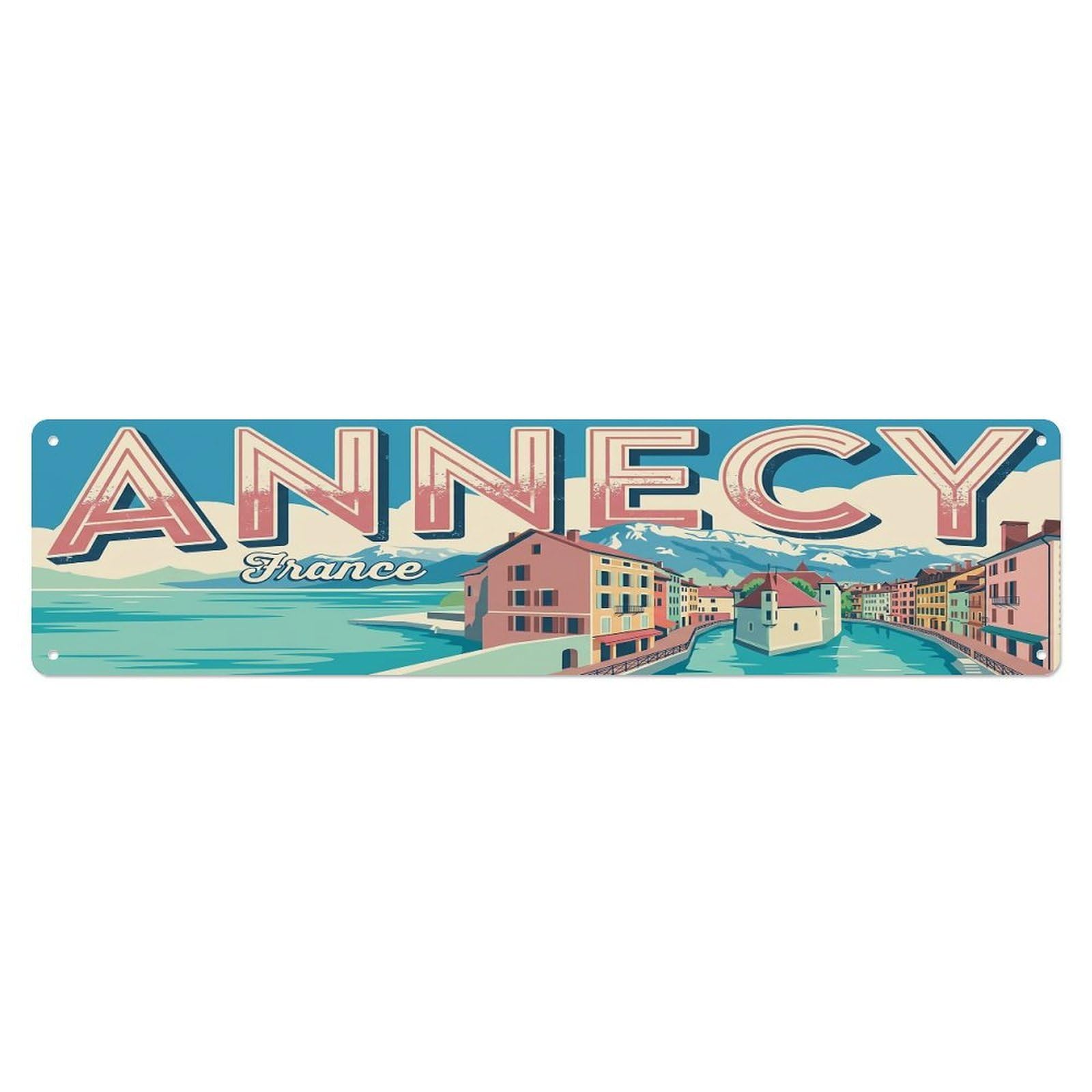 Vintage Travel France Annecy Metal Tin Sign