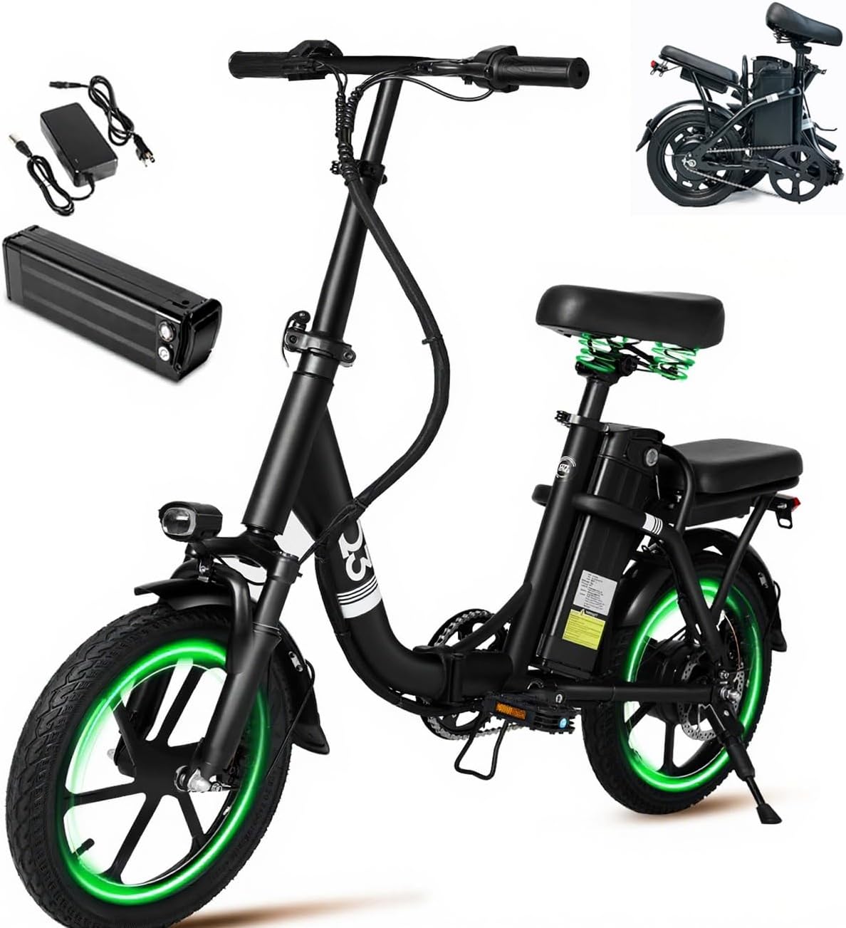 Folding Electric Bike, 500W Motor, 36/48V Battery | Max Range 18-40 Miles | Max Speed 20-25 Mph | Adult Ebike | Commuter Electric Bicycle for Adults