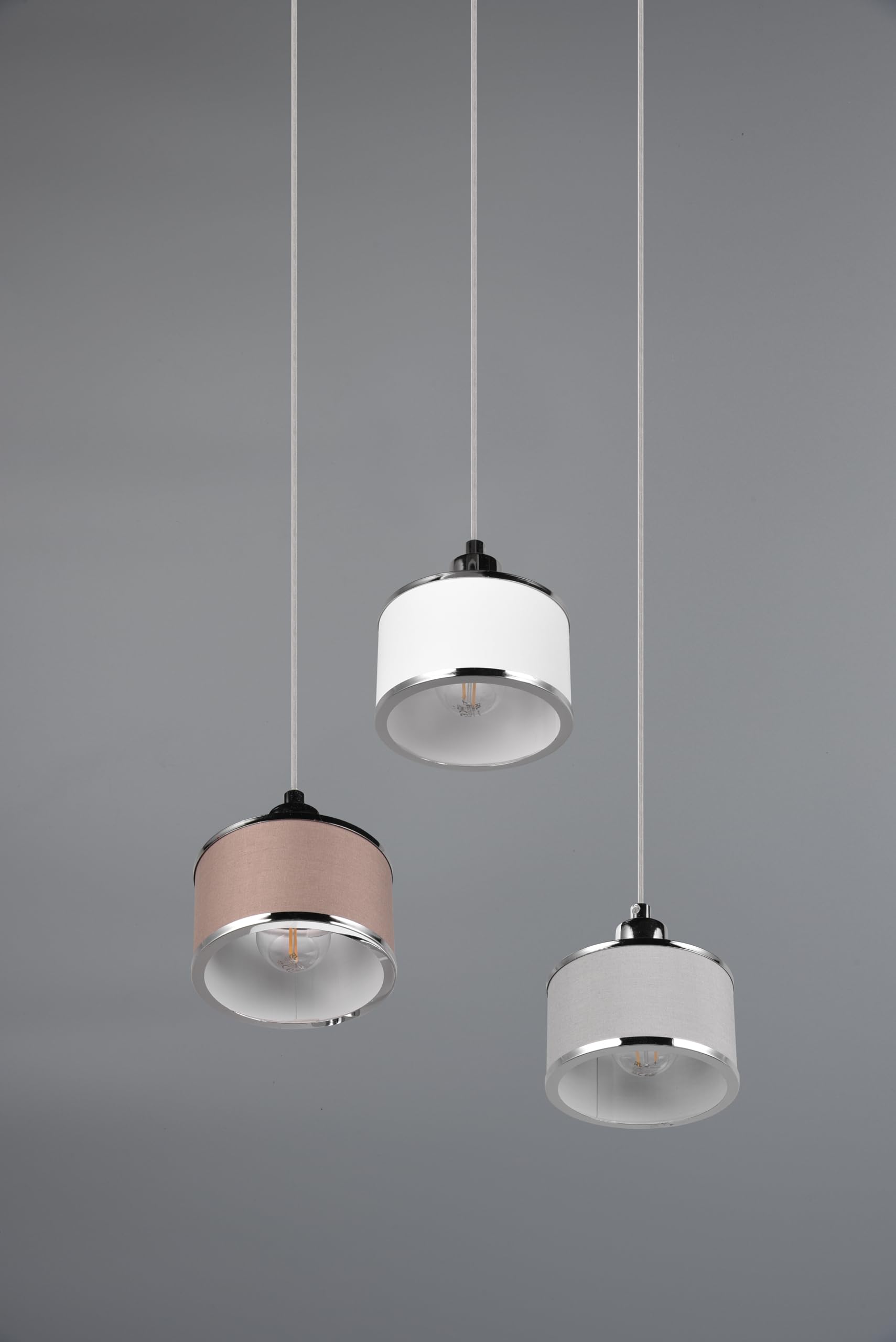 Trio Leuchten Pendelleuchte Kaprun 311630306, Metall Chrom, Schirm Stoff grau, exkl. 3x E14 |