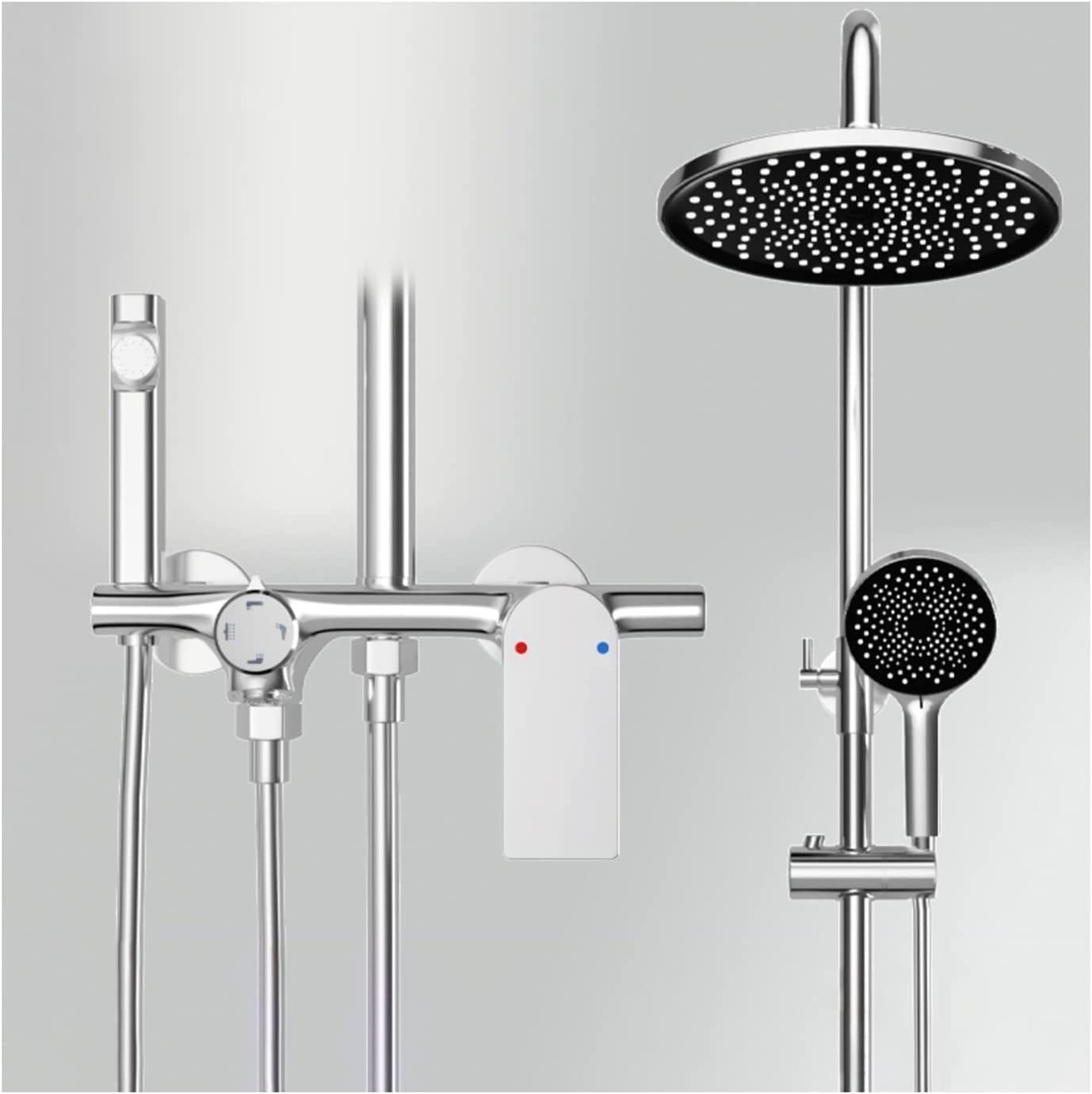 OZBMA shower set rainfall system with tub spout faucet wall mounted combo height adjustable handheld shower, round head, bidet mist,gun (Chrome A)