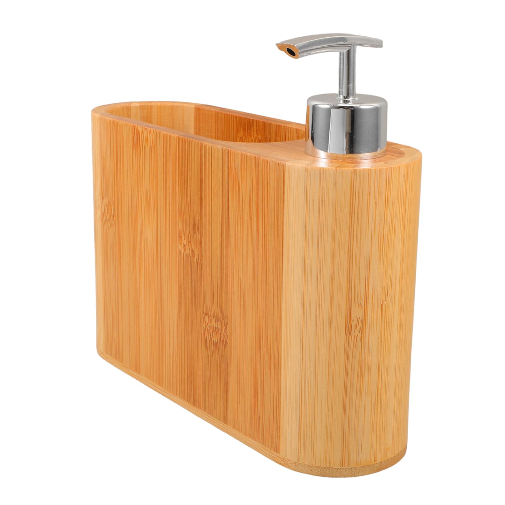 Dosificador de Jabón de Madera Ovalado para Baño y Cocina Dispensador Recargable de Champú y Acondicionador Soporte para Cepillo de Dientes y Peine y Elegante para Almacenamiento
