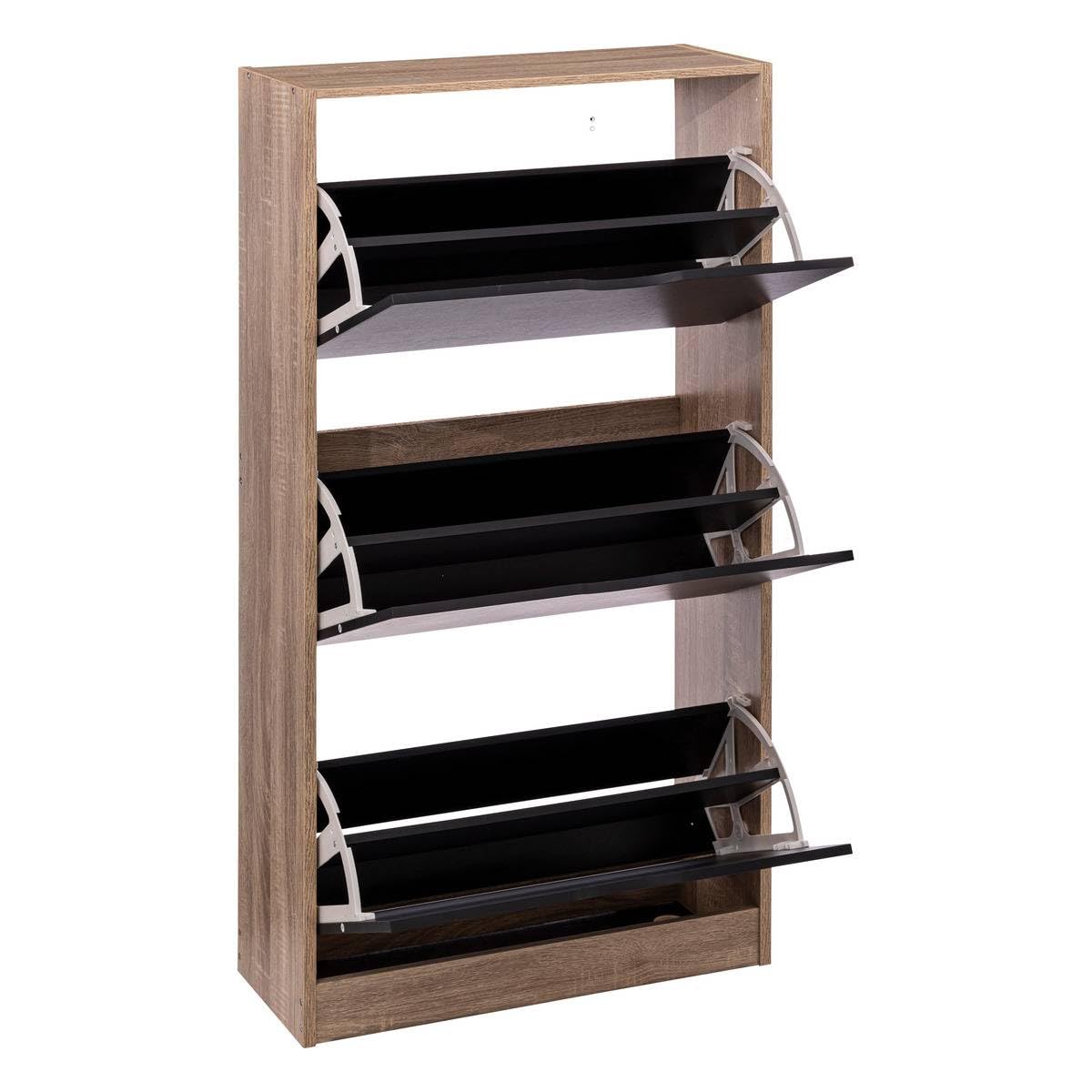 Buffet 2 Portes 3 Tiroirs Effet Chêne Motif Feuilles De Palmier Noir