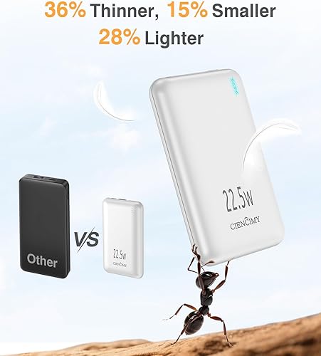 Miniatura 2 de Cargador portátil con cargador portátil, tamaño delgado, 10000 mAh, 22.5 W, carga rápida, paquete de baterías esenciales de viaje con cables