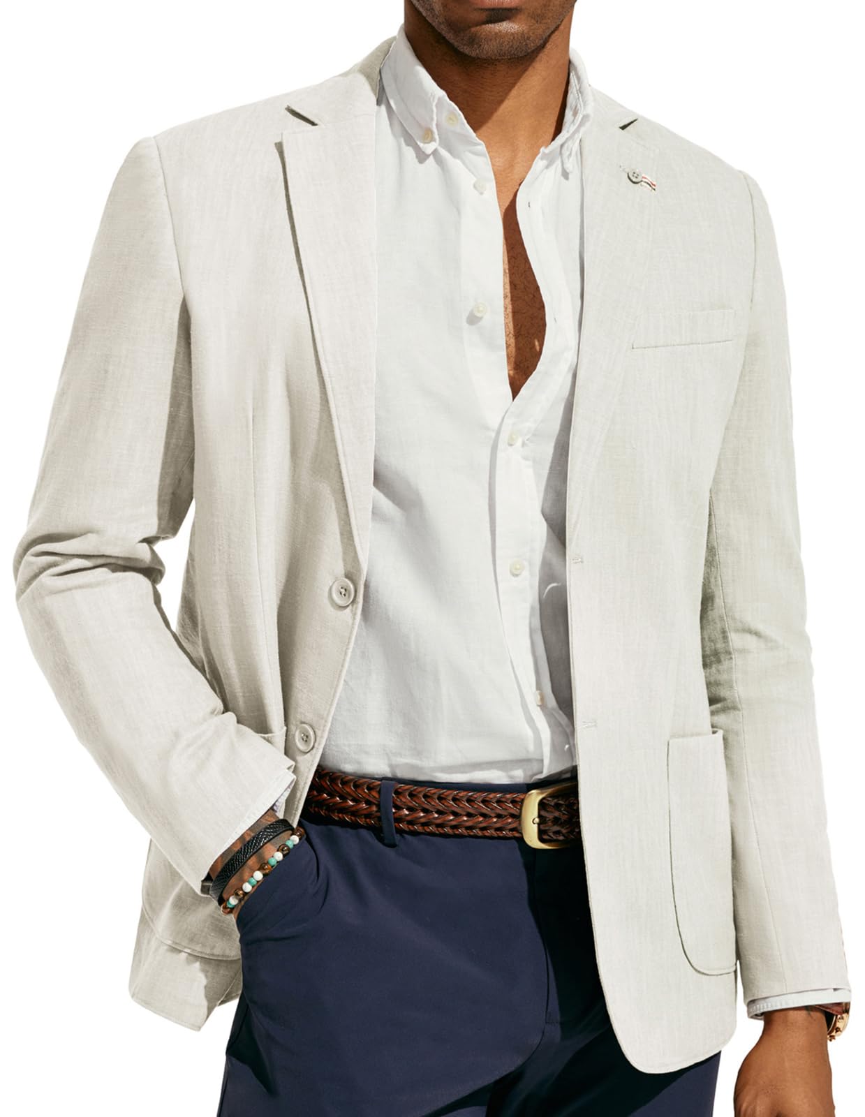 PJ PAUL JONES Chaqueta de vestir para hombre, de lino, moderna, informal, deportiva, corte regular, 2 botones, para negocios