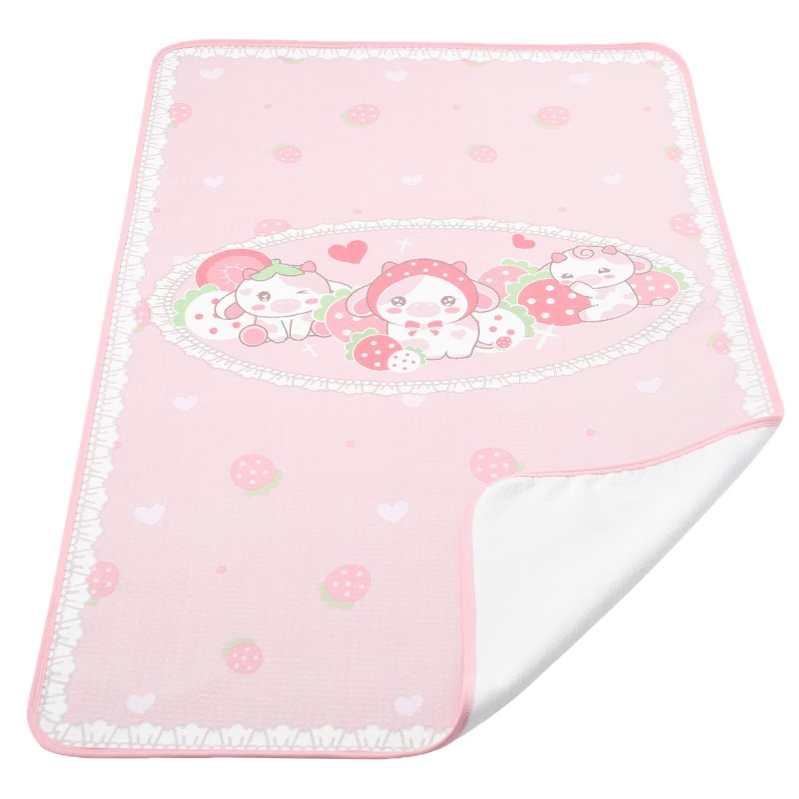 Landofgenie Impermeabile Changing Pad 80 x 120 CM Lavabile Riutilizzabile Oversized Adult Changing Pad - Mucca fragola