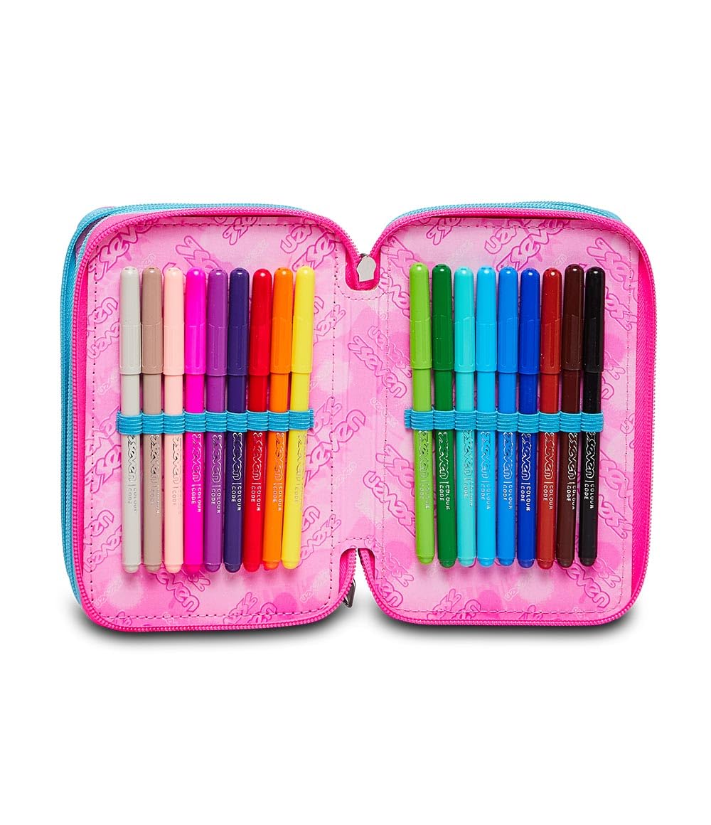 Seven, Astuccio Scuola 3 Zip LIQUID PAINT, Nero - Attrezzato con Matite, Pennarelli ecc.., Portapenne Scuola Bambino